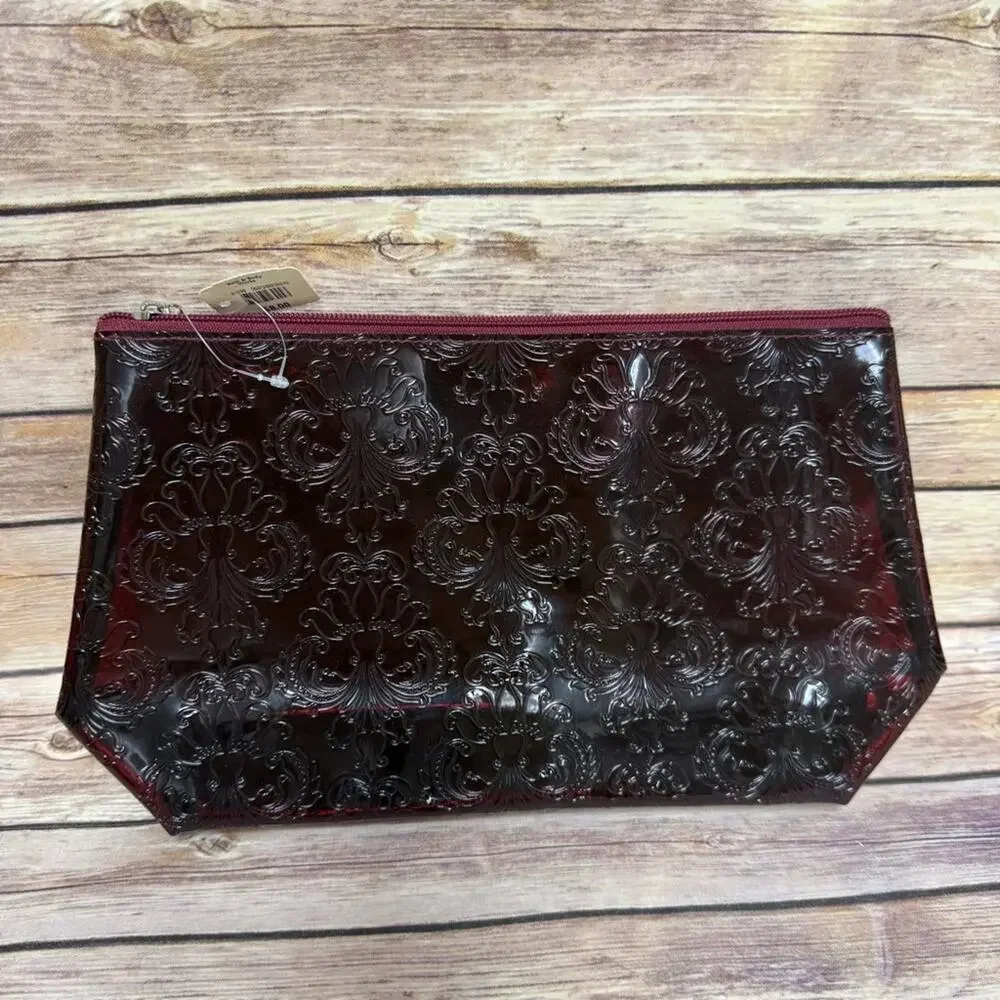 Bath & Body Works Glossy Burgundy Cosmetic Bag. 9.5